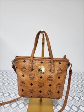 Authentic MCM Small Monogram Top Handle Bag Brown